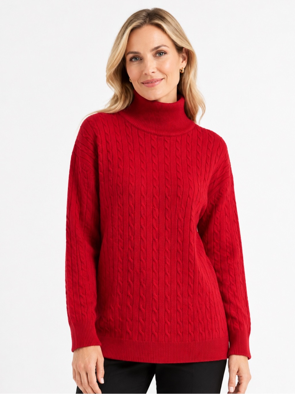 Talbots Red Merino Wool Cable Knit Turtleneck Sweater Size Large